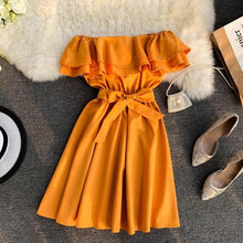 Load image into Gallery viewer, Neploe New Arrival Strapless Women Short Dress 2020 Solid Summer Slash Neck Vestido Korean Ruffles Sashes One Size Robe 43077