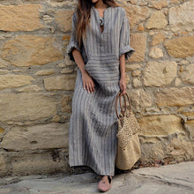 Load image into Gallery viewer, Womens Cotton Linen Dress Big size 5XL large size Kaftan Long Sleeve 2019 Summer Striped Women Plus Size Long Maxi Boho Dresses
