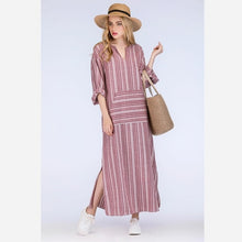 Load image into Gallery viewer, Womens Cotton Linen Dress Big size 5XL large size Kaftan Long Sleeve 2019 Summer Striped Women Plus Size Long Maxi Boho Dresses
