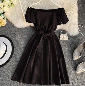 Neploe New Arrival Strapless Women Short  Dress 2020 Solid Summer Slash Neck Vestido Korean Ruffles Sashes One Size Robe 43077