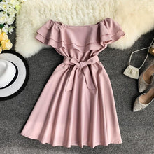Load image into Gallery viewer, Neploe New Arrival Strapless Women Short  Dress 2020 Solid Summer Slash Neck Vestido Korean Ruffles Sashes One Size Robe 43077
