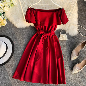 Neploe New Arrival Strapless Women Short  Dress 2020 Solid Summer Slash Neck Vestido Korean Ruffles Sashes One Size Robe 43077