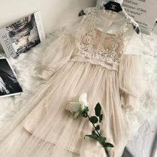 Load image into Gallery viewer, New Arrivals Women Lace Flower Dress Long Gauze Lantern Sleeve Voile Long Dress Female Retro Hook Princess Dress 2 Piece Set
