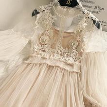 Load image into Gallery viewer, New Arrivals Women Lace Flower Dress Long Gauze Lantern Sleeve Voile Long Dress Female Retro Hook Princess Dress 2 Piece Set
