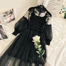 Load image into Gallery viewer, New Arrivals Women Lace Flower Dress Long Gauze Lantern Sleeve Voile Long Dress Female Retro Hook Princess Dress 2 Piece Set
