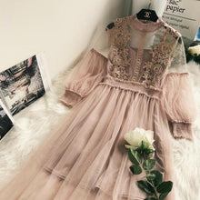 Load image into Gallery viewer, New Arrivals Women Lace Flower Dress Long Gauze Lantern Sleeve Voile Long Dress Female Retro Hook Princess Dress 2 Piece Set
